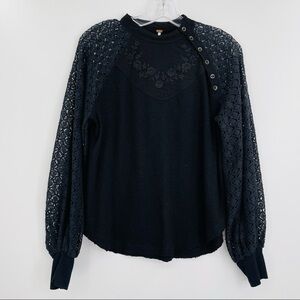 Free People sweetest thing‎ thermal lace crochet bishop balloon sleeves